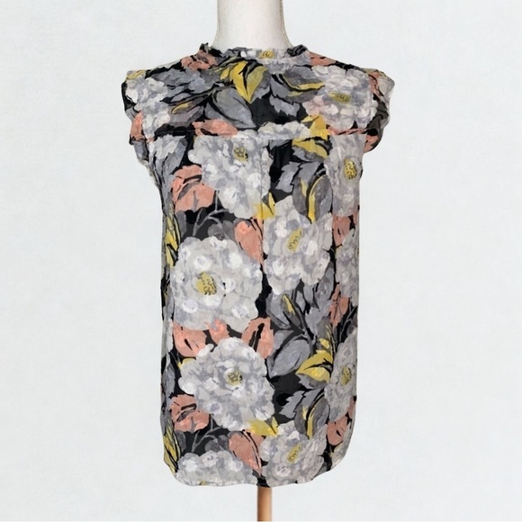 LOFT Tops - LOFT Boho Floral Ruffle Cap Sleeve  Top Women Medium